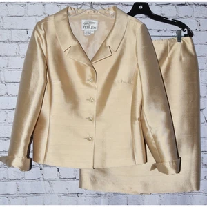 Rickie Freeman for Teri Jon Gold Evening Blazer & Skirt Ivory 2pc Suit Size 12 - Picture 1 of 8