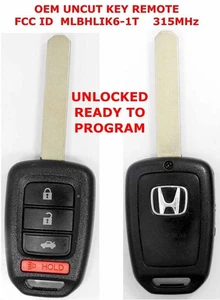 UNLOCKED OEM UNCUT Key Fob REMOTE Honda LOGO Accord Civic 315MHz MLBHLIK6-1T - Picture 1 of 3