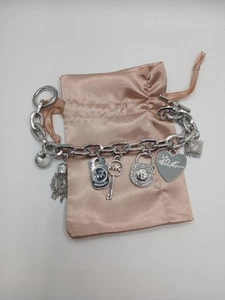 MK Michael Kors Charms Bracelet Bangle Womens Jewelry Accessory Silver Tone Key - Picture 1 of 4