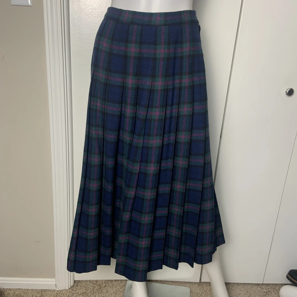 Vintage Pendleton Wool Pleated Skirt Baird Tartan Size 14 Green Plaid USA Made - Image 1 of 4