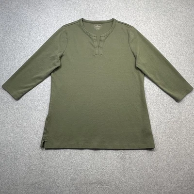 LL Bean рубашка женщин большой зеленый раздельный воротник 3/4 рукав туника хлопок повседневный - Изображение 1 из 4