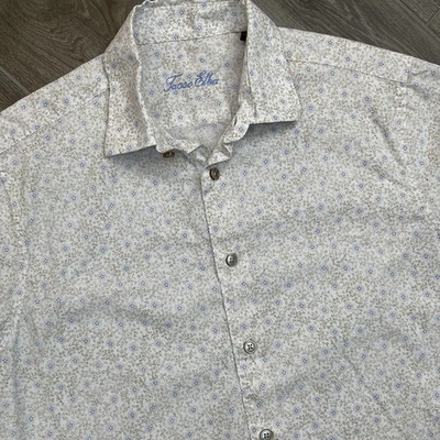 Tasso Elba Men’s Small White Blue Floral Short Sleeve Button Down Shirt - Image 1 of 4
