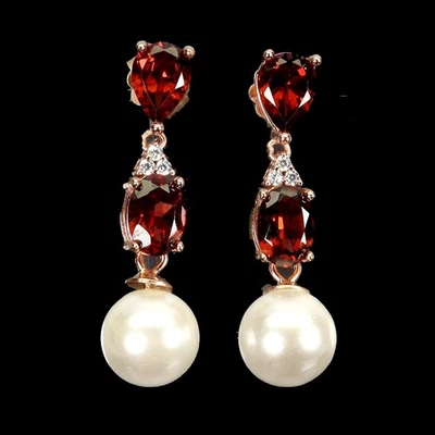 Pendientes de plata de ley 925 ovalados granate mozambique 7x5 mm perlas piedras preciosas Foto 1 de 4
