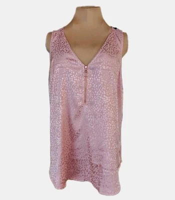 Candie’s 女式 XL 粉红色动物印花无袖背心拉链前亮缎 — 第 1/4 张图片