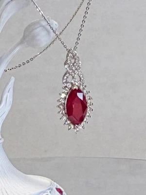 Niassa Ruby White Zircon Rhodium over Sterling Silver Halo Pendant Necklace - Image 1 of 4