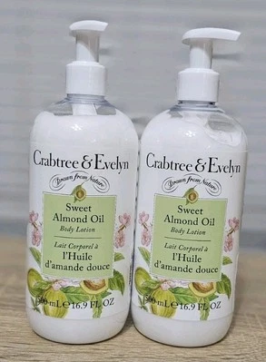 (2) Crabtree & Evelyn Sweet Almond Oil Body Lotion 16.9 fl oz -w/pump- New - Image 1 of 3