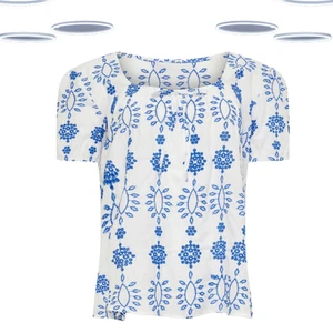 Ex M&Co Women's Short Sleeve Cotton Broderie Embroidered Topin Blue (Defect) - Picture 1 of 4
