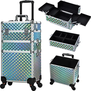 Rolling Makeup Case Cosmetology Case on Wheels 3 in 1 Cosmetic Trolley Large Sto - Picture 1 of 7