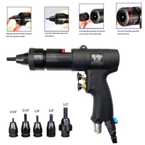 Pneumatic Nut Rivet Gun Tool Riveter Air-powered Kit 1/2",5/16",3/8'',1/4" 3/16" - Picture 1 of 11