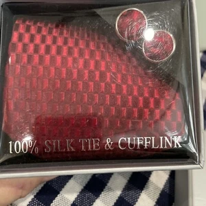 Valerio Garati 100% Woven Silk Tie & Cufflinks Burgundy New In Box - Picture 1 of 7