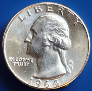 Cuarto de dólar Washington 1964-D 90 % plata sin circular ¡BONITO! WQ-001 - Imagen 1 de 2