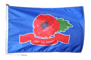 Remembrance Day Poppy Lest We Forget Flag With Rope and Toggle - Various Sizes - Picture 1 of 7