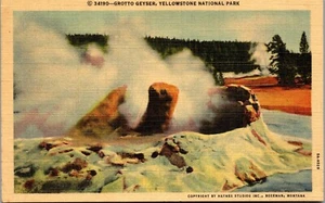 Vintage Linen Yellowstone Postcard Grotto Geyser Haynes 34190 Montana MT  - Picture 1 of 3