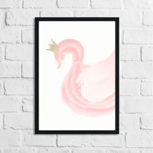 Pink Swan Water Colour Children's Room Wall Bedroom Decor Print - Picture 1 of 5