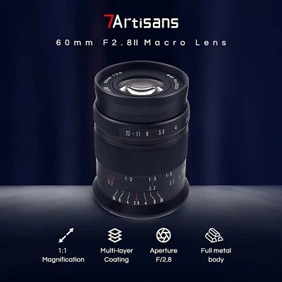 7artisans 60mm F2.8 II APS-C Macro Manual Lens For Sony Canon Fujifilm Nikon M43 - Image 1 of 4