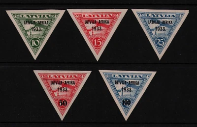 1933 Latvia Latvija-Afrika Overprint C9-C13 Triangle Set of 5 - MH Mint - Image 1 of 3