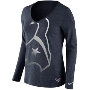 Nike Women's Houston Texans Logo Wrap Tri-Blend V-Neck L/S T-Shirt-Navy, XS - Picture 1 of 7