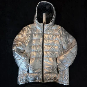 VTG Calvin Klein Silver Puffer Jacket Size XXL NWT Spaceman Coat Brand New Y2K - Picture 1 of 8