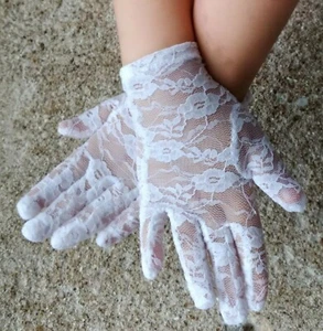 Flower Girl Children Party Dance Prom Ball Costume SHORT White Lace Gloves 3-10Y - Picture 1 of 9