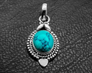 Rosa Turchese Gemma 925 Argento Sterling Handmade Ciondolo - Foto 1 di 5