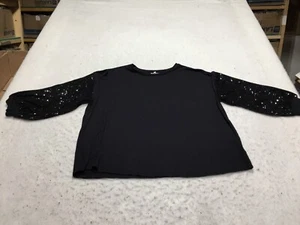 Maurices Top Plus Size 2X Black Sequin Accented Sleeves Crew Neck Soft - Picture 1 of 12