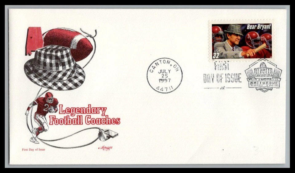 US FDC # 3143 32c Bear Bryant Artmaster   1997, 9p3206 - Image 1 of 1