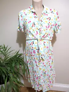 SERAPHINE MATERNITY & NURSING WHITE PRINT TIE FRONT SHIRT DRESS SIZE 10 - Picture 1 of 3