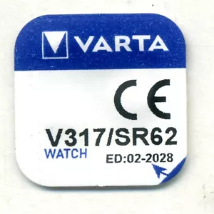 1 x Batería de celda de óxido de plata VARTA 317 SR516SW SR62 V317 1,55 V - Imagen 1 de 3