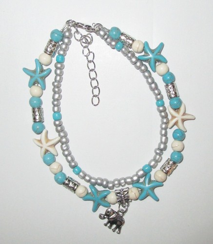 OFF WHITE Bracciale con ciondolo elefante in argento con perle turchese e bianco sporco G49