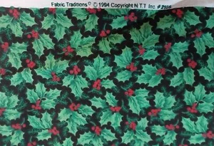 Holly Christmas Holiday Green Red Fabric Traditions 1994 Cotton 1 Pc 36" x 44" - Picture 1 of 6