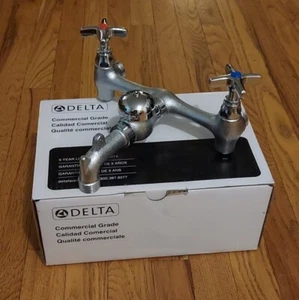 Delta 28T9 Service Sink Faucet Double Handle Wallmount Faucet - Chrome - Picture 1 of 6
