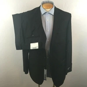 New dkny 2 piece mens suit solid black slim fit 42s 100% wool jacket pant ea0071 - Picture 1 of 12
