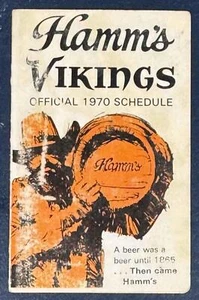 1970 MINNESOTA VIKINGS PROGRAMMA TASCABILE BIRRA HAMM'S PIÙ DIFFICILE DA TROVARE - Foto 1 di 3