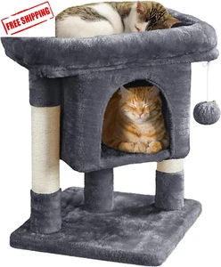 23.5In Cat Tree Tower, Cat Condo with Sisal-Covered Scratching Posts, Cat House  - Picture 1 of 8
