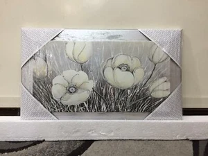 QUADRO MODERNO CON TELA A FIORI E GLITTER E CORNICE IN LEGNO ARGENTO - Imagen 1 de 3