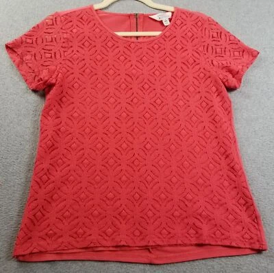 MARKET & SPRUCE Top Womens Small Petite PS Pink Lace Short Sleeve Stretch Spring - Image 1 of 4