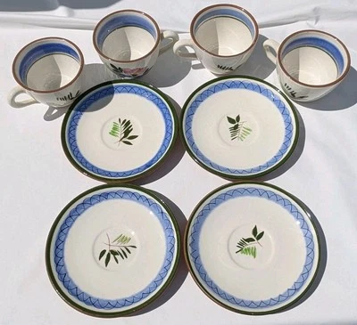 Vintage Stangl Pottery Set 4-Coffee Cups and Saucers, Fruits and Flowers, MCM  - Image 1 of 4