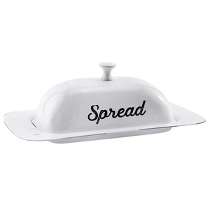 White Enamelware Large Butter Dish with Lid; Large Modern Farmhouse Style - Picture 1 of 10