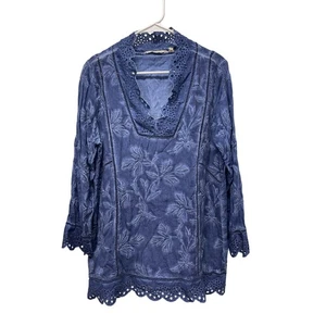 Top túnica Soft Surroundings Deidre cambray ojal popover azul talla mediana - Imagen 1 de 6