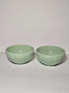 Pioneer Woman Jadeite Green Glass Mini 3" Condiment Dip Bowls Embossed Set of 2 - Picture 1 of 6