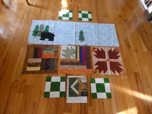 Handmade Quilt Block Lot Bear Applique Bear Paw Maple Leaf - Picture 1 of 12