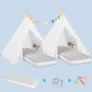 2 Sets Tipi Zelt für Kinder mit Aufblasbarem Luftbett Kleinkind Spielzelt Weiß Fo... - Bild 1 von 5