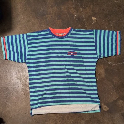 80s 90s Vintage Quicksilver World Force  Mens L Pink Blue Green RARE  USA RARE - Image 1 of 4