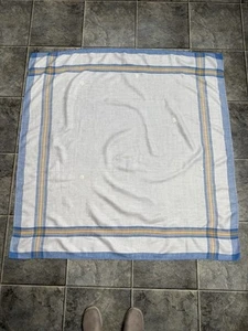Vintage Square Tablecloth White/Blue/Yellow/Black Repairs Made 46” x 46” - Picture 1 of 17