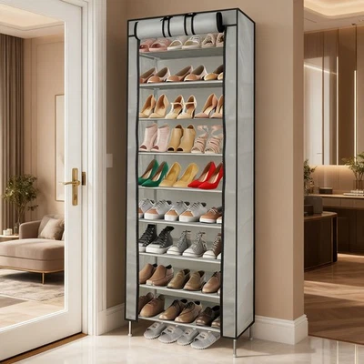 Shoe Rack 10 Layers 9 Shelf Shoes Standing Cabinet Storage Organizer Dustproof - Image 1 of 4