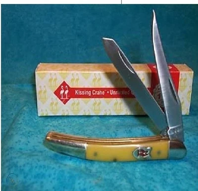 Navaja de bolsillo Kissing Crane Texas palillo de dientes mango amarillo dos hojas 3215 Foto 1 de 3