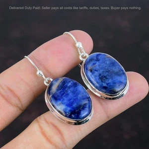 Oferta de Halloween Plata de Ley 925 Sodalita Piedras Preciosas Bisel Nuevos Pendientes Colgantes - Imagen 1 de 6