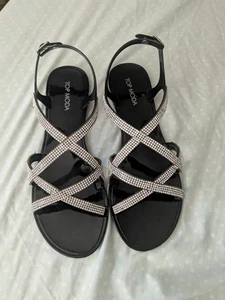 Top Moda Damen-Sandalen Glitzer Strass Pantoletten Riemen Größe 8 schwarz - Bild 1 von 2