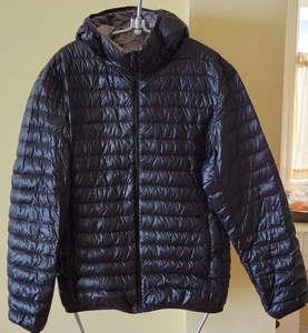 Uniqlo Light Black Down Puffer Coat Hoodie Men S - Picture 1 of 5