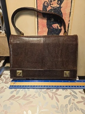 RARO Bolso de Mano Fassbender Vintage Marrón Oscuro Estilo Lagarto/Cuero Años 1940/1950... Foto 1 de 4